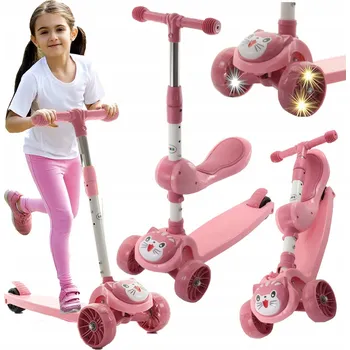 Koloběžka Tříkolová balanční koloběžka pro děti se svítícími LED kolečky a sedátkem 2v1