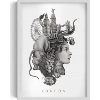 Obraz Obraz v rámu na zeď Černobílý Londýn Big Ben Tower Bridge 50x70 cm