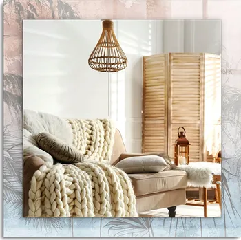 Zrcadlo Ozdobné zrcadlo s potiskem v moderním stylu Rostliny pastelové 60x60 cm