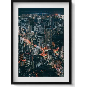 Obraz Ozdobný nástěnný obraz v rámu do obýváku Město v noci z ptačí perspektivy 50x70 cm