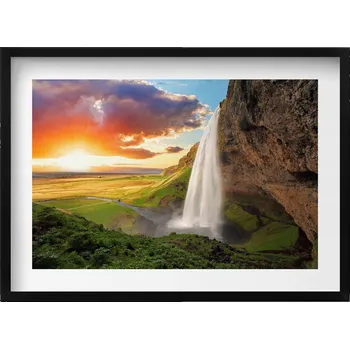 Obraz Dekorativní obraz v černém rámu do obýváku Vodopád na Islandu 70x50 cm
