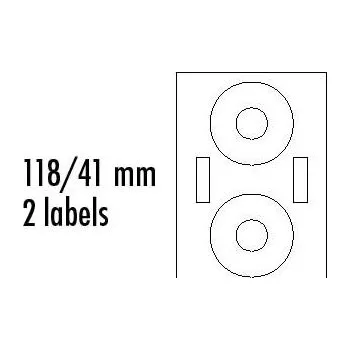 Speciální papír Logo etikety na CD 118/41mm, A4, matné, bílé, 2 etikety, 2 proužky, 140g/m2, baleno po 10