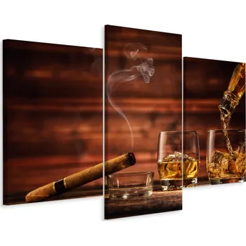 Obraz Obraz TRYPTYK Whisky S Ledem LAHEV Kouř 90x60