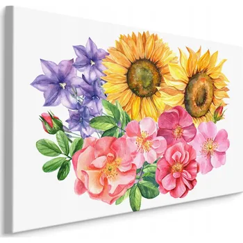 Obraz Obraz KVĚTINOVÁ Kytice Slunečnic Růží Zvonků 3D 70x50 cm
