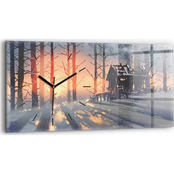 Hodiny Skleněné nástěnné hodiny do kanceláře S Potiskem Zimní krajina stromů 60x30 cm