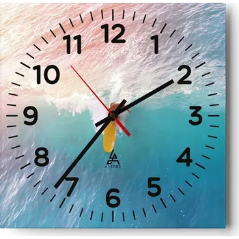 Hodiny Kuchyňské nástěnné hodiny 30x30 Surfing Skleněné hodiny do obýváku Moderní Tiché