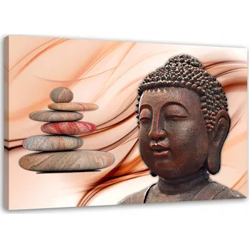 Obraz OBRAZ NA PLÁTNĚ HLAVA BUDDHY A ZEN KAMENY 1 60X40