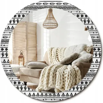 Zrcadlo Zrcadlo nástěnné s ozdobným rámem Velké průměr 90 cm Boho minimalistický