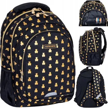 Vícekomorový Školní batoh AstraBag černý, odstíny žluté a zlaté, 27 l