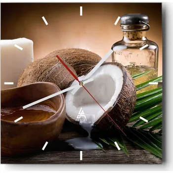 Hodiny Velké nástěnné hodiny na zeď 40x40 Kokos Skleněné hodiny Čtvercové Tiché