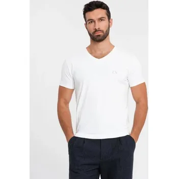 Ombre Clothing Jedinečné bílé tričko s výstřihem do V a s logem V2 TSBC-0221