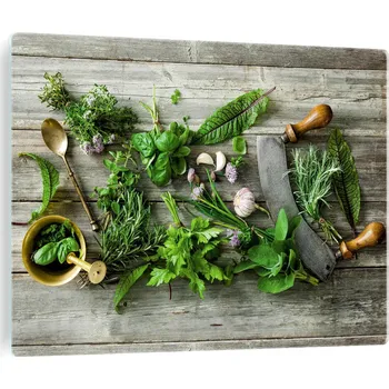Varná deska Tvrzené skleněné desky na indukční varnou desku - bylinky, česnek, čerstvé