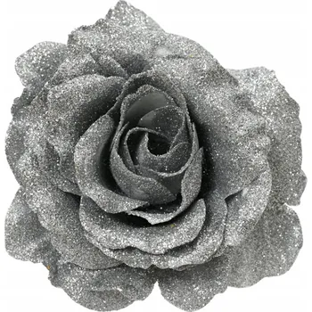 umělá květina Umělá růžový květ květina na klipu, stříbrná, s brokátovou dekorací, 12 cm