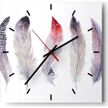 Hodiny Velké nástěnné hodiny 40x40 cm Ptačí Pírko - Skleněné tiché hodiny