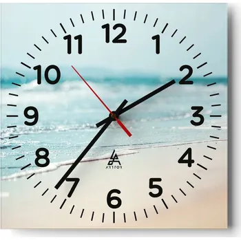 Hodiny Kuchyňské nástěnné hodiny 30x30 Přímořské pobřeží Skleněné hodiny do obývacího pokoje Tiché
