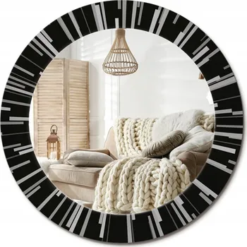 Zrcadlo Nástěnné zrcadlo s ozdobnou grafikou na skle, průměr 60 cm - Paprskovitá kompozice