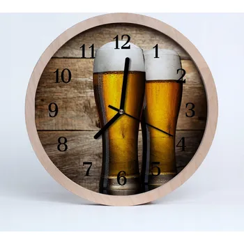 Hodiny Dřevěné nástěnné hodiny kulatý Stylové Pivo 25cm