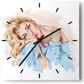 Hodiny Velké nástěnné hodiny na zeď 40x40 Žena Skleněné hodiny Čtvercové Tiché