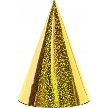 Party dekorace Papírové čepičky. ZLATÝ holografický efekt. NAROZENINY 6 Ks