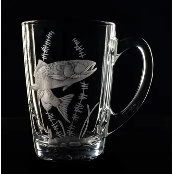 hrníček na čaj s rytinou pstruha - ručně ryté (broušené) dárková krabička, dárek pro rybáře