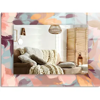 Zrcadlo Obdélníkové dekorativní zrcadlo na výšku nebo na šířku, Květiny a listy, pastelové barvy, 80x60 cm