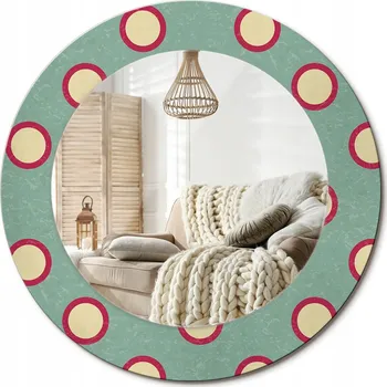 Zrcadlo Stylové kulaté zrcadlo na zeď s potiskem na skle Kruhy tečky průměr 50 cm