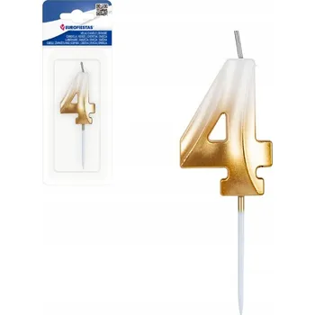 Dortová svíčka Narozeninová svíčka na dort BÍLO ZLATÁ dekorace NAROZENINY ČÍSLICE 4 EF