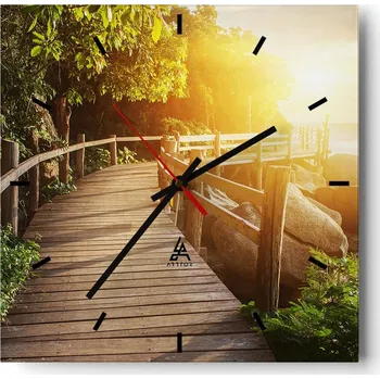 Hodiny Velké nástěnné hodiny 40x40 Krajina Skleněné hodiny Tiché