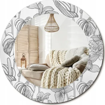 Zrcadlo Kulaté nástěnné dekorativní zrcadlo ve skleněném rámu, květinový vzor, průměr 50 cm