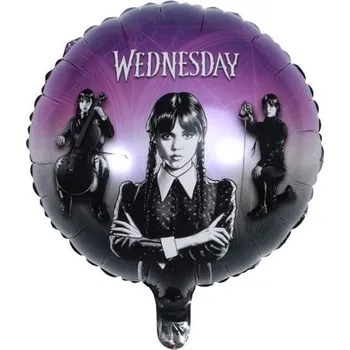 Balónek FÓLIOVÝ BALÓNEK WEDNESDAY HALLOWEEN NAROZENINY LICENCOVANÝ FIALOVÝ ČERNÝ 43 CM