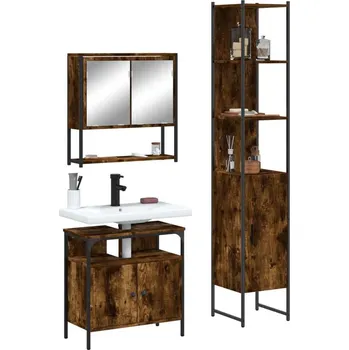 Koupelnový nábytek vidaXL 3dílný set koupelnového nábytku kompozitní dřevo [3214675] Barva: kouřový dub