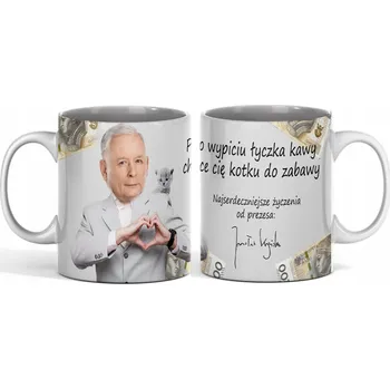Vtipný Dárek PIS KACZYŃSKI Hrnek s Prezidentem a kočkou