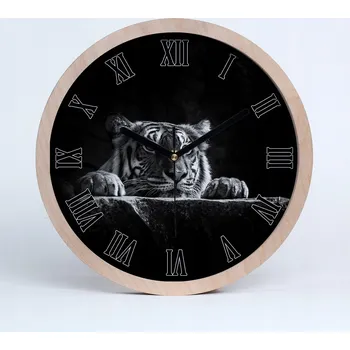 Hodiny Dřevěné nástěnné hodiny kulatý tygr průměr 25 cm