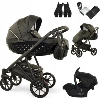 Kočárek Ontario 3D Dětský kočárek 3v1 | Černá Eko-kůže Cosmo Autosedačka + Adaptéry