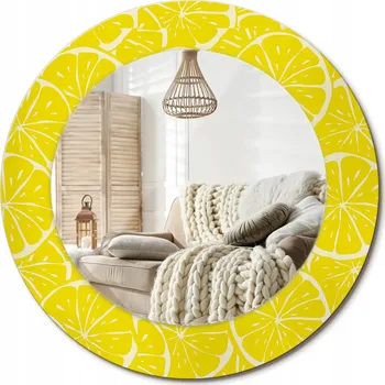 Zrcadlo Moderní dekorativní kulaté zrcadlo na zeď s potiskem průměr 50 cm Citrony