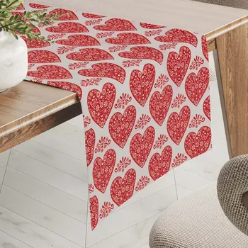ubrus Dekorační běhoun na stůl PML-094 Červená srdce na bílém 20x140 cm
