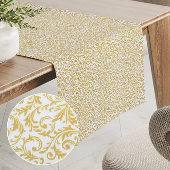 ubrus Saténový běhoun na stůl LUP-503 Zlatý zámecký vzor na krémově bílém 20x120 cm