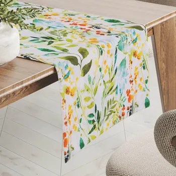 ubrus Dekorační běhoun na stůl PML-066 Zelené pnoucí lístky na bílém 20x120 cm