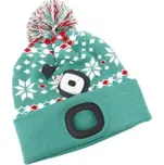 čepice s čelovkou LED VÁNOČNÍ zelená s bambulí (USB nabíjení), 4951660