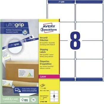 Samolepící etiketa AVERY Adresní etikety QuickPEEL pro laser, 99,1x67,7 mm, 100 listů, A4, bílé - L7165-100