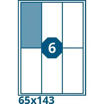 Speciální papír Print etikety 65 x 143 mm 6 etiket na A4 100 listů, bílé -