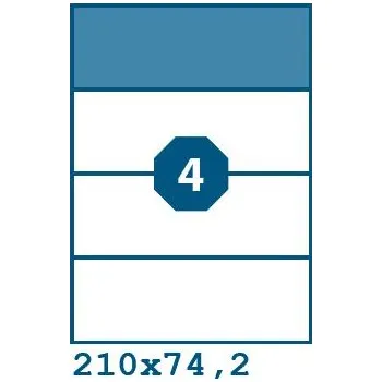 Samolepící etiketa Print etikety 210 x 74,2 mm 4 etikety na A4 100 listů, bílé - V0003024