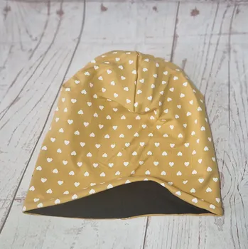 Čepice Yháček Šmoulí čepička Yháček, Bílá srdíčka na hořčicové, DOPRODEJ Velikost:: XL