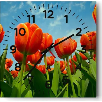 Hodiny Kuchyňské nástěnné hodiny 30x30 Květiny Skleněné hodiny do obýváku Moderní Tiché