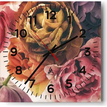 Hodiny Velké nástěnné hodiny na zeď 40x40 Květiny Skleněné hodiny Čtvercové Tiché