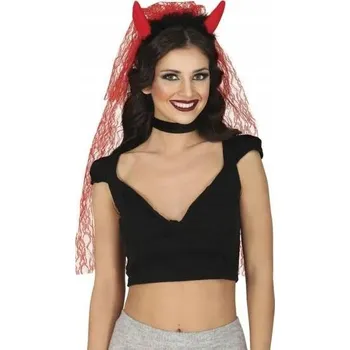 Čelenka ČELENKA S VOÁLEM ČERNÁ ČERVENÁ NEVĚSTA DBIALICA HALLOWEEN ĎÁBEL