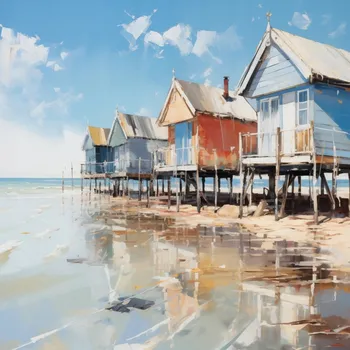 Plakát Plakát Malebné přímořské chatky bez rámu 100 x 100 cm