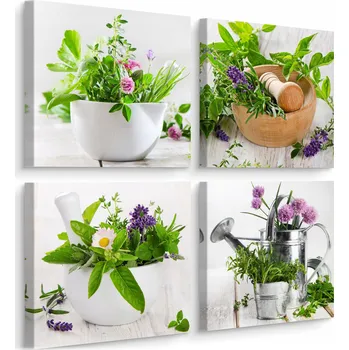 Obraz Obrazy do kuchyně SET Čerstvé BYLINKY Koření Rostliny Příroda Květiny 60x60