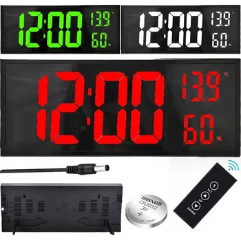 Hodiny DIGITÁLNÍ NÁSTĚNNÉ HODINY TEPLOMĚR VLHKOMĚR VELKÉ LED S DÁLKOVÝM OVLÁDÁNÍM