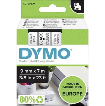 Pásek do tiskárny DYMO 40910, S0720670, černý tisk/transparentní podklad, 7m, 9mm, D1